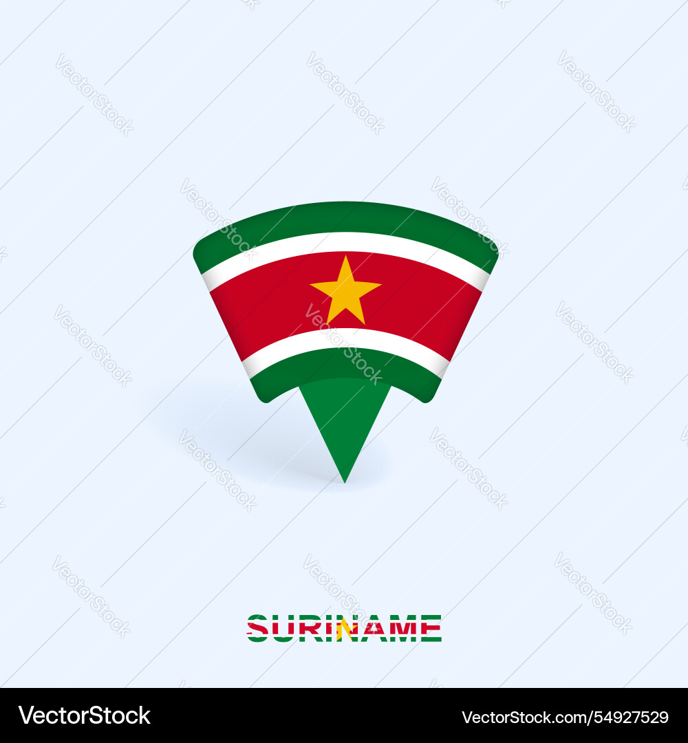 Suriname flag map pointer design with shadow Suriname flag map pointer design with shadow vector image