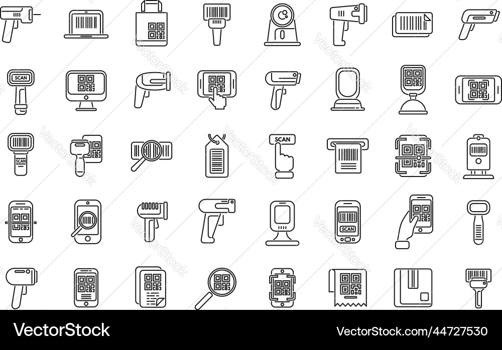 Code scanning icons set outline qr barcode Code scanning icons set outline qr barcode vector image