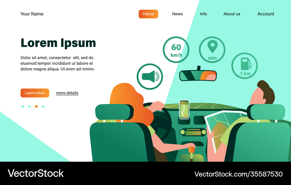 Driver and passenger navigating on road within map vector image