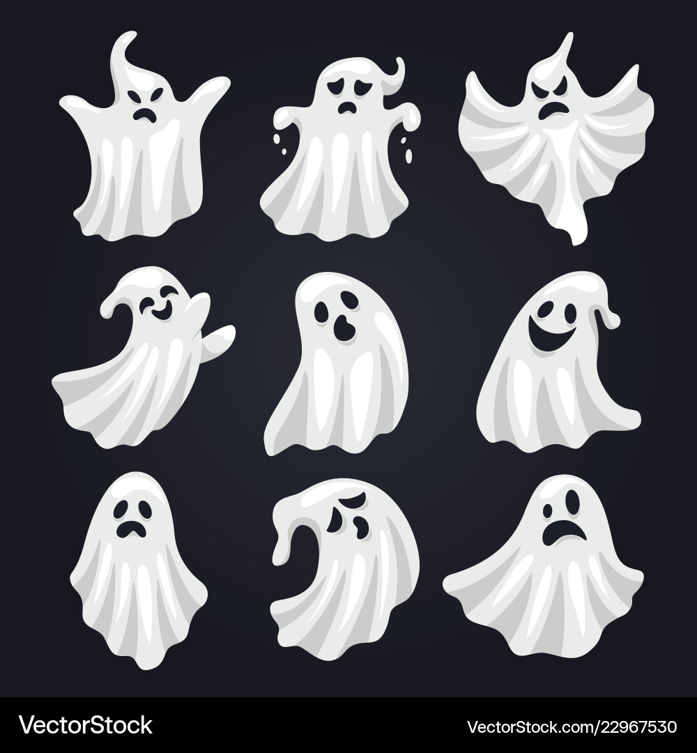 Scary white ghost horror set for halloween Vector Image