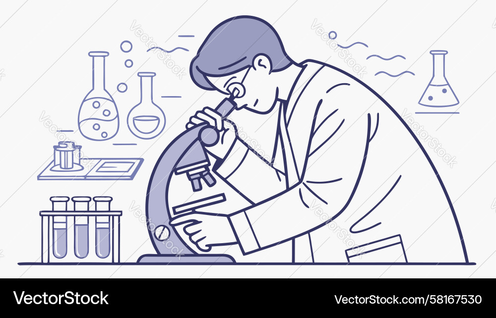 Scientist Analyzing Sample with Microscope Vector Image