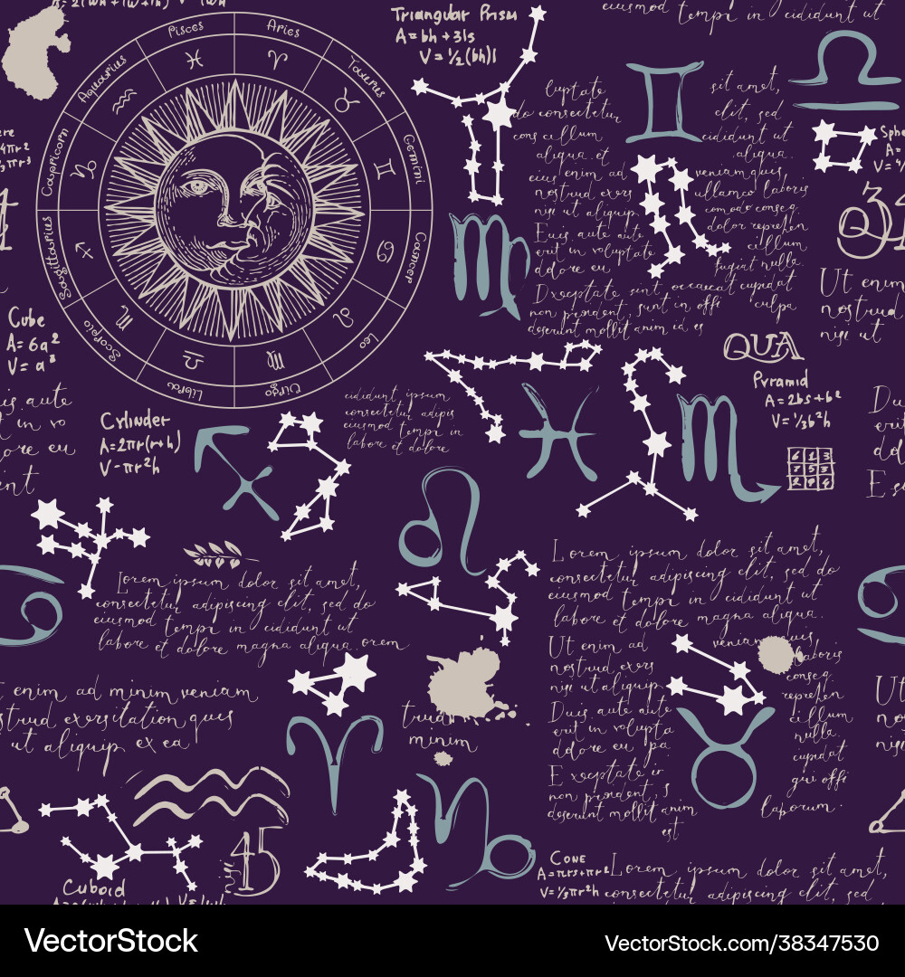 Seamless pattern with sun moon and zodiac signs Vector Image