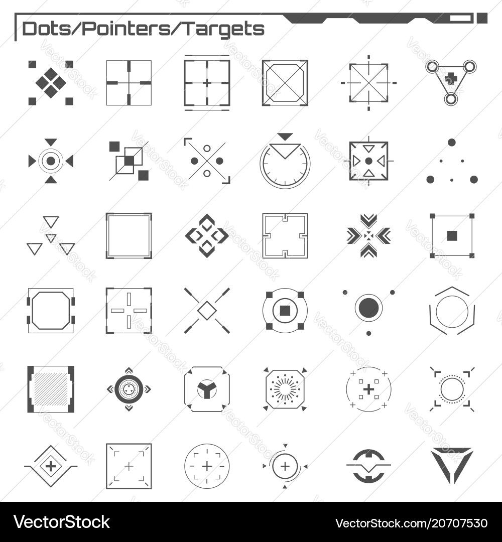 Set of black hud dots pointers targets elements Set of black hud dots pointers targets elements vector image