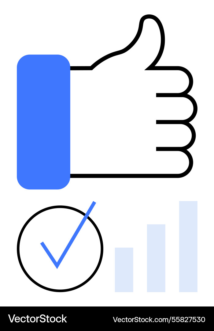 Thumbs-up gesture with checkmark and progress Thumbs-up gesture with checkmark and progress vector image