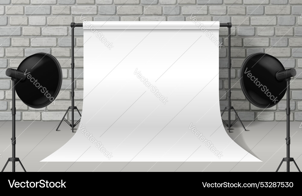 White empty paper backdrop in photo studio White empty paper backdrop in photo studio Vector Image
