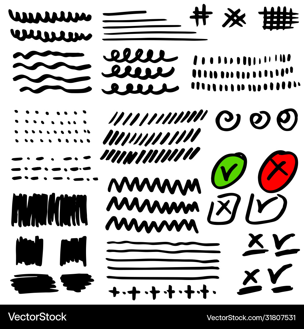 Hand Drawn Grunge Strokes & Checkmarks vector image