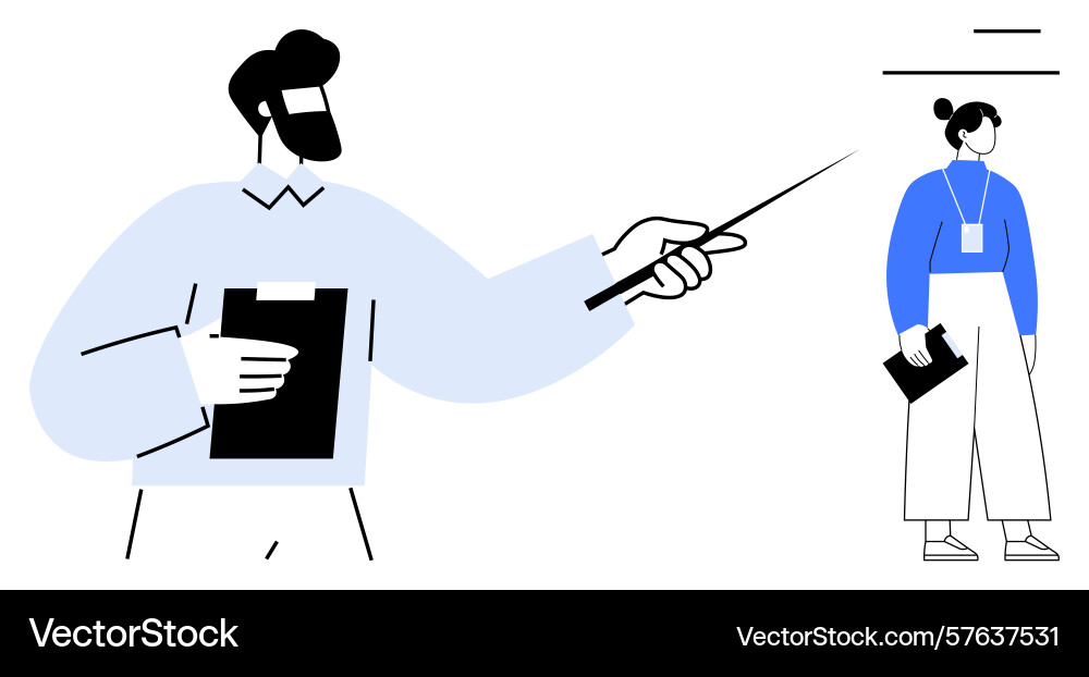 Instructor teaching with pointer and student Instructor teaching with pointer and student Vector Image