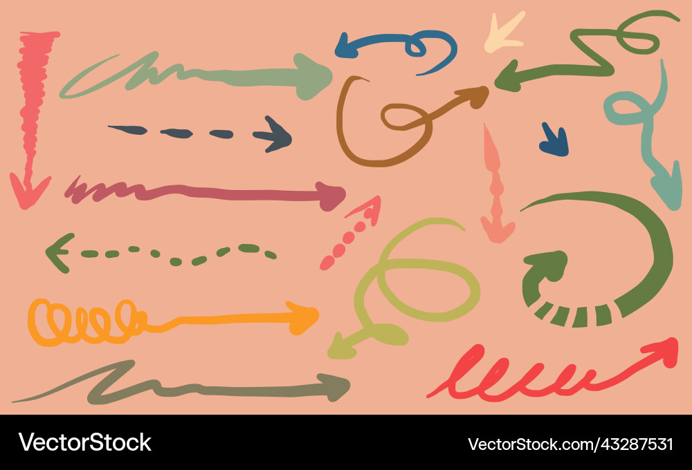 Various doodle arrows colorful with direction Vector Image