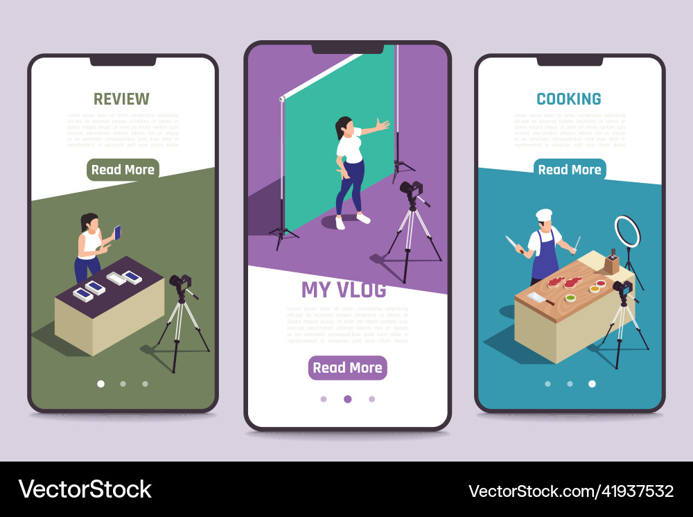 Blogger vlogger smartphone set Blogger vlogger smartphone set Vector Image