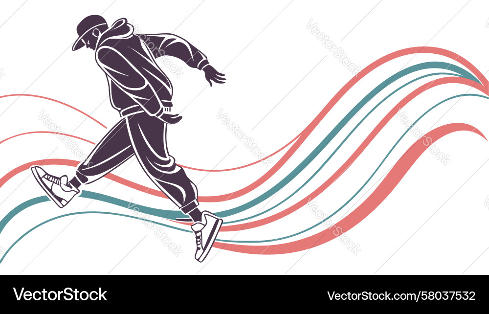 Dynamic Runner on Wavy Path Vector Image