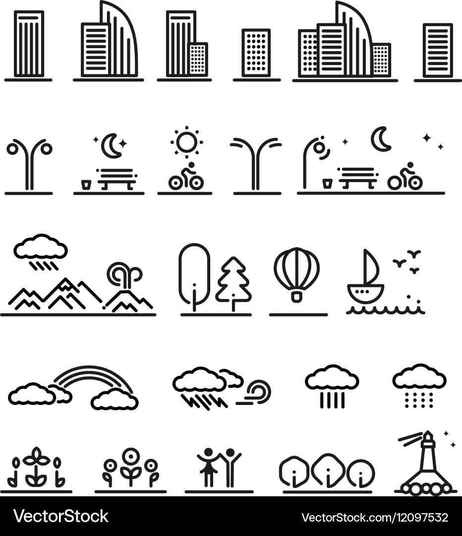 Linear landscape elements set Vector Image
