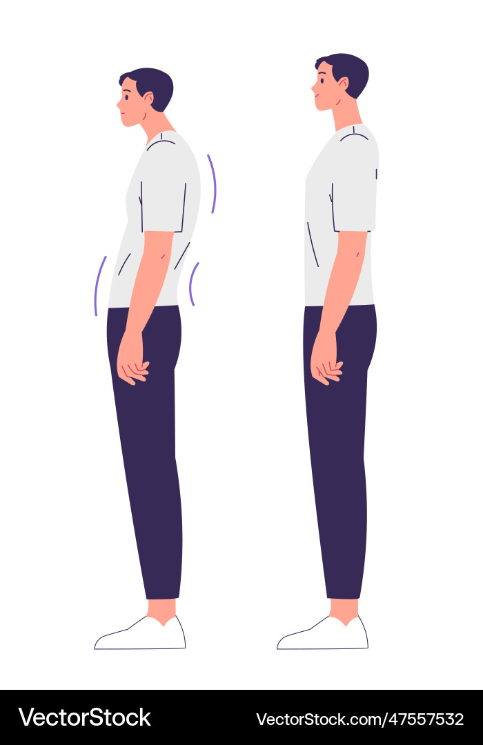 Man with impaired posture and correct vector image