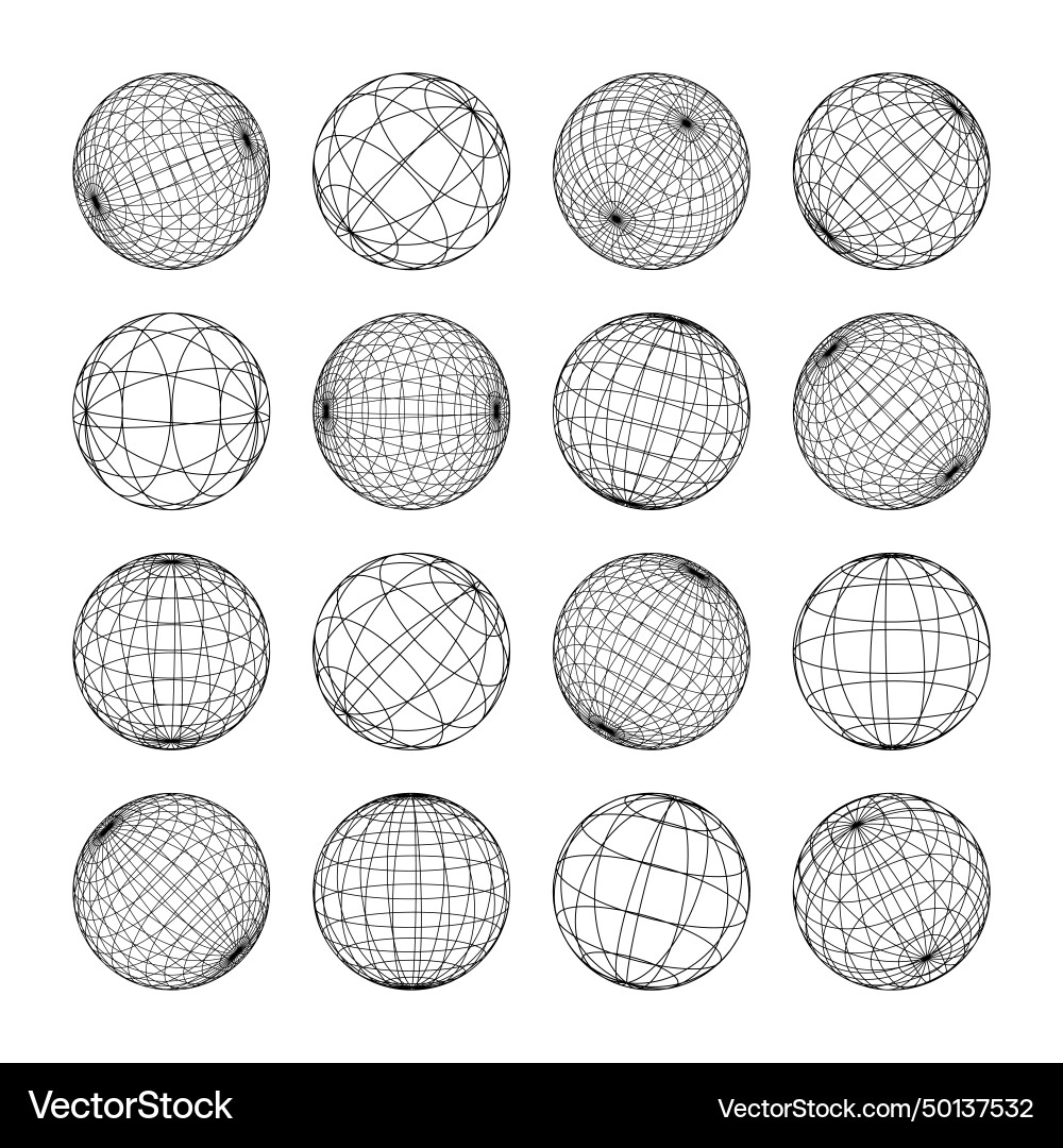 Wireframe shapes lined sphere perspective mesh Wireframe shapes lined sphere perspective mesh vector image