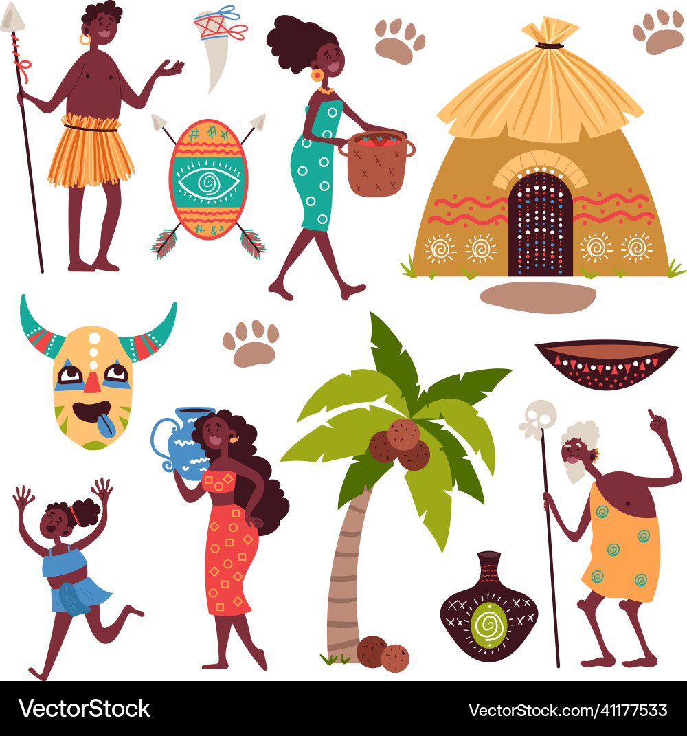 African traditional element cartoon tribal items African traditional element cartoon tribal items vector image