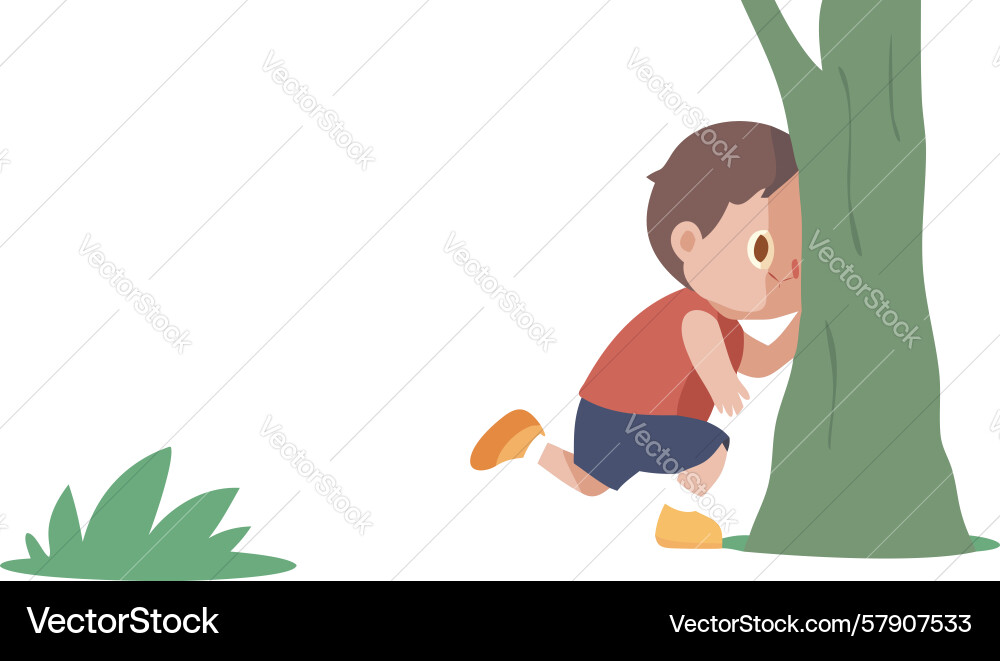 Child hiding behind a tree in playful scene Vector Image