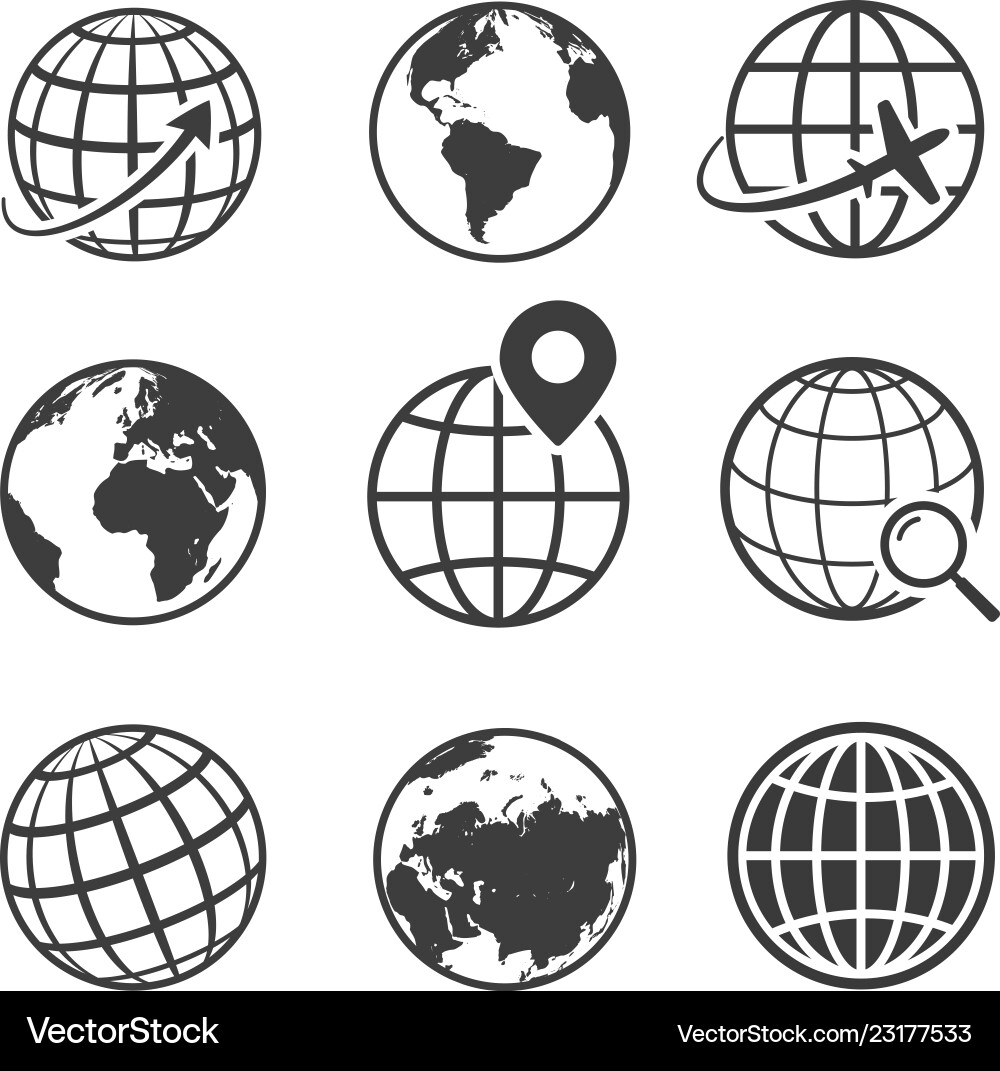 Globe and earth planet black icon set Globe and earth planet black icon set vector image