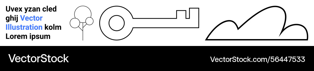 Minimal line art tree key and cloud Minimal line art tree key and cloud vector image