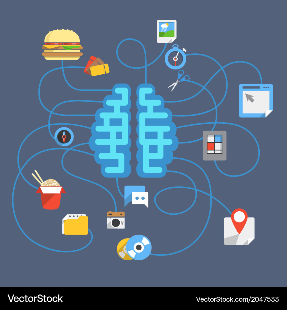 Modern Abstract Brain Concept with Icons Vector Image