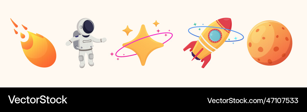 Space objects in cartoon style comet asteroid Space objects in cartoon style comet asteroid vector image