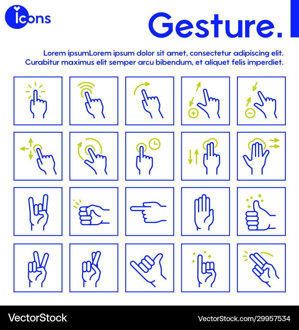 Gesture color linear icon set editable stroke Gesture color linear icon set editable stroke vector image