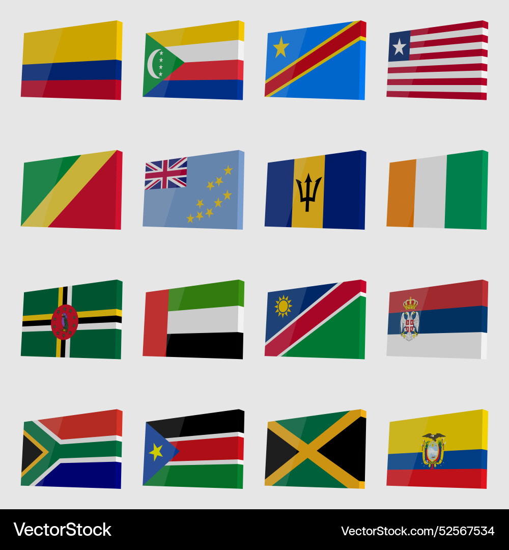 Isometric set of flags with glare Isometric set of flags with glare vector image