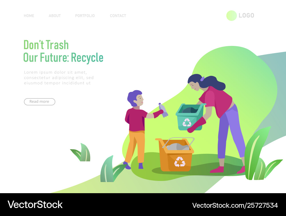 Landing page template with people recycle sort Landing page template with people recycle sort vector image