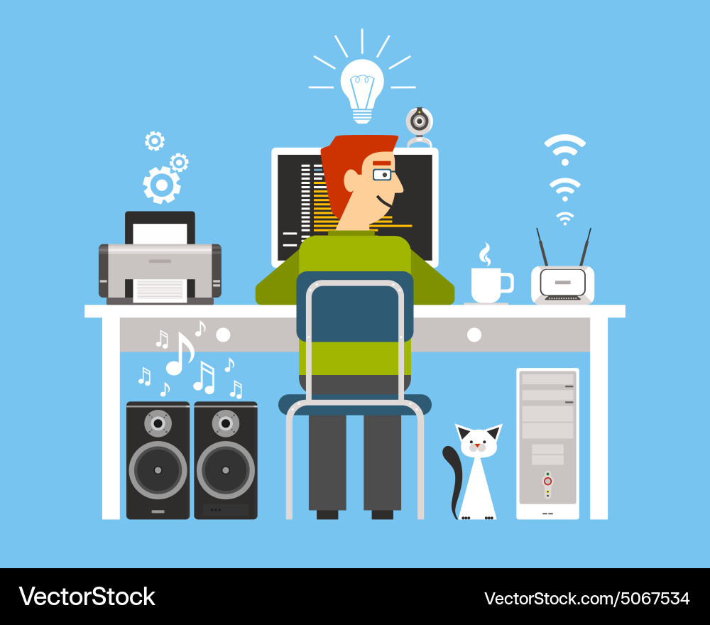 Modern Workspace with Tech Devices Vector Image