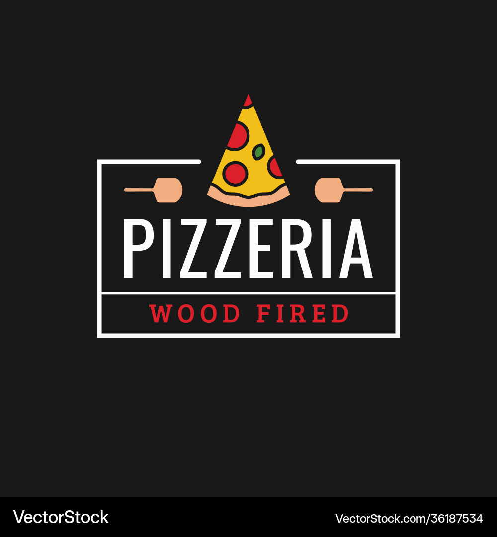 Pizzeria logo linear pizza slice on dark Pizzeria logo linear pizza slice on dark vector image