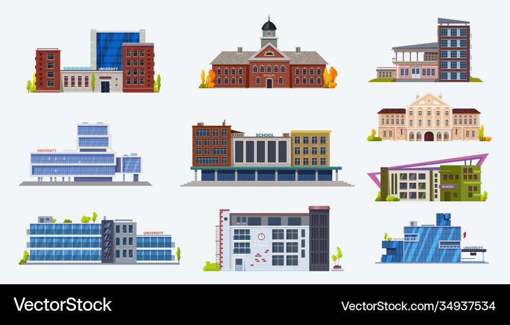 School & University Building Icons Vector Image