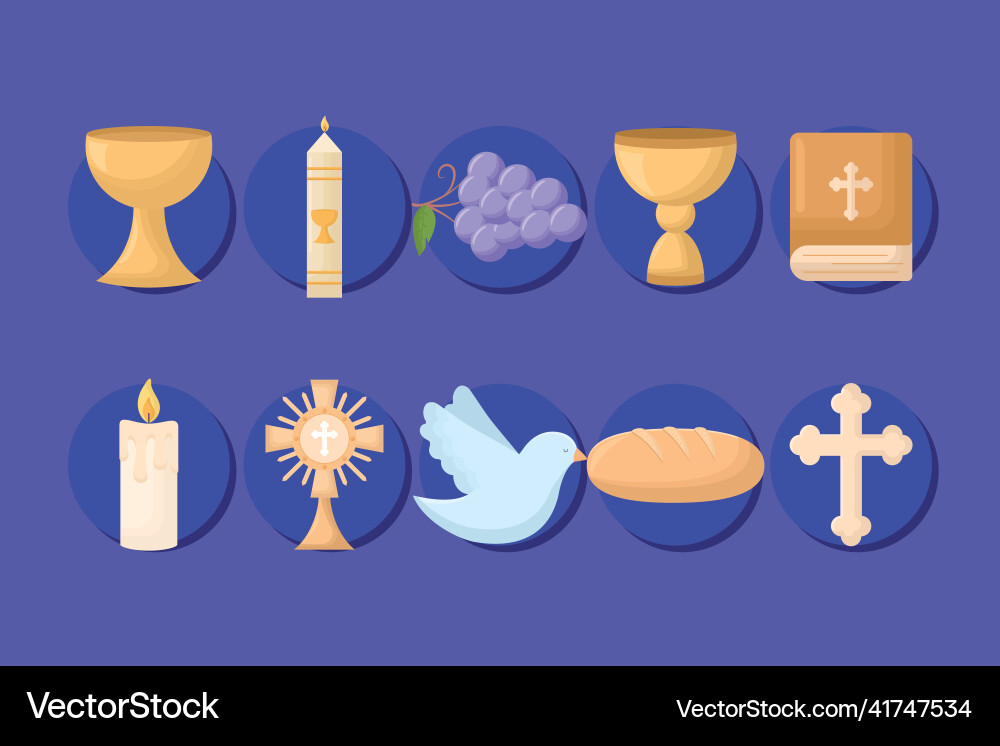 Ten first communion items Royalty Free Vector Image