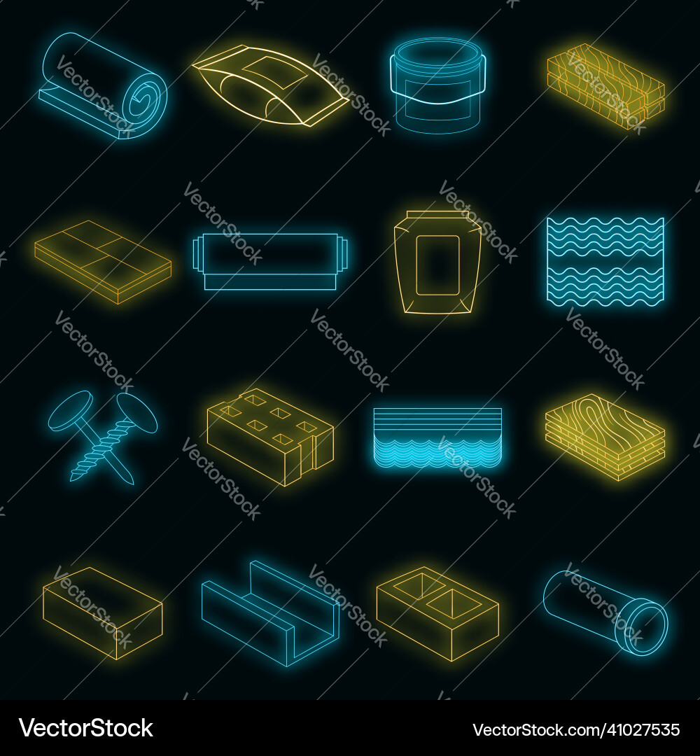 Building material icons set neon Building material icons set neon vector image