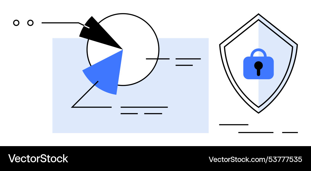 Data security analysis with pie chart and shield Vector Image