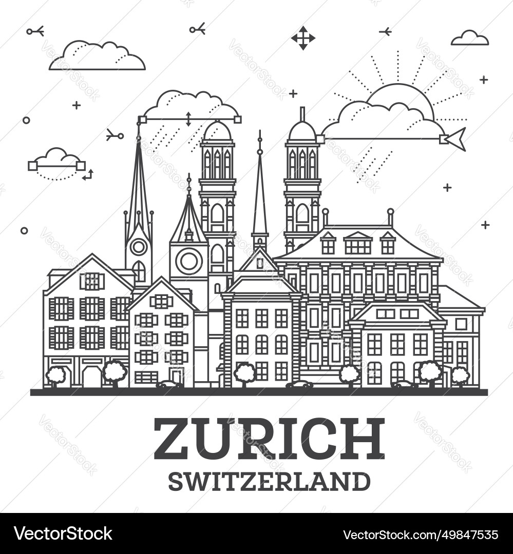 Outline zurich switzerland city skyline vector image