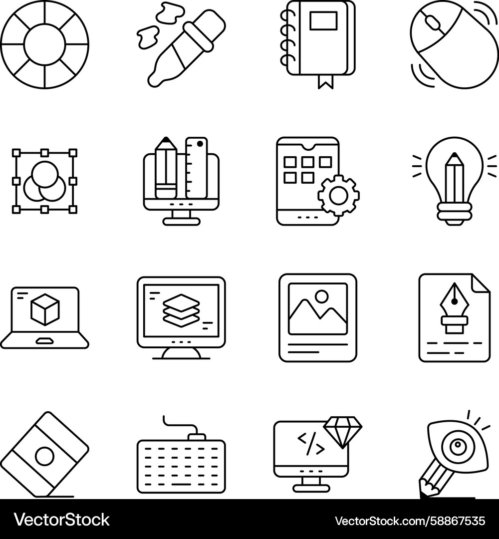 Set von Design und Kodierung von linearen Icons Set von Design und Kodierung von linearen Icons Vektorbild