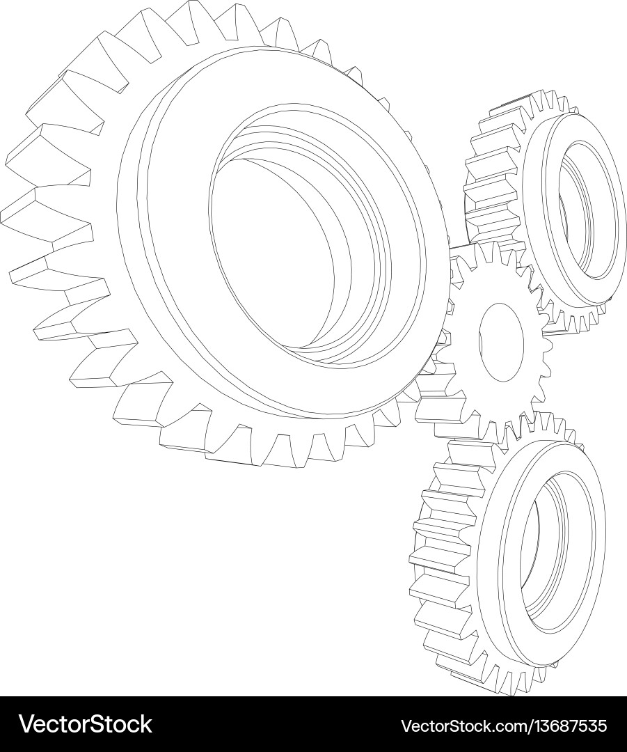 Wire-frame reducer consisting of gears Vector Image