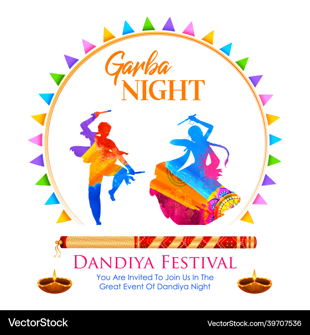 Dandiya in disco garba night banner poster Dandiya in disco garba night banner poster vector image