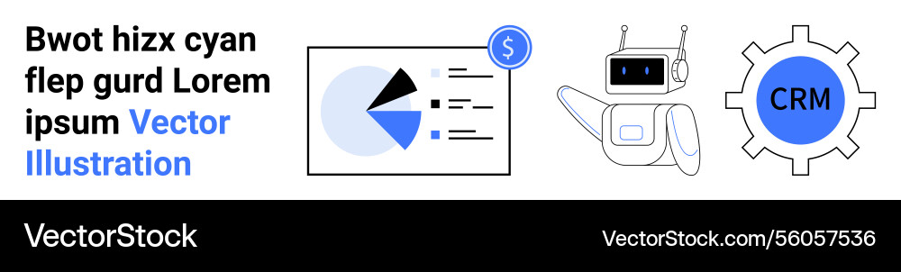 Robot interacting with data charts and crm gear Robot interacting with data charts and crm gear vector image