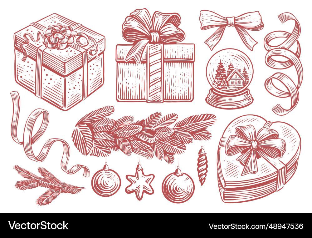 Set aus handgezogenen Retro-Elementen für die Weihnachten Set aus handgezogenen Retro-Elementen für die Weihnachten vektorbild