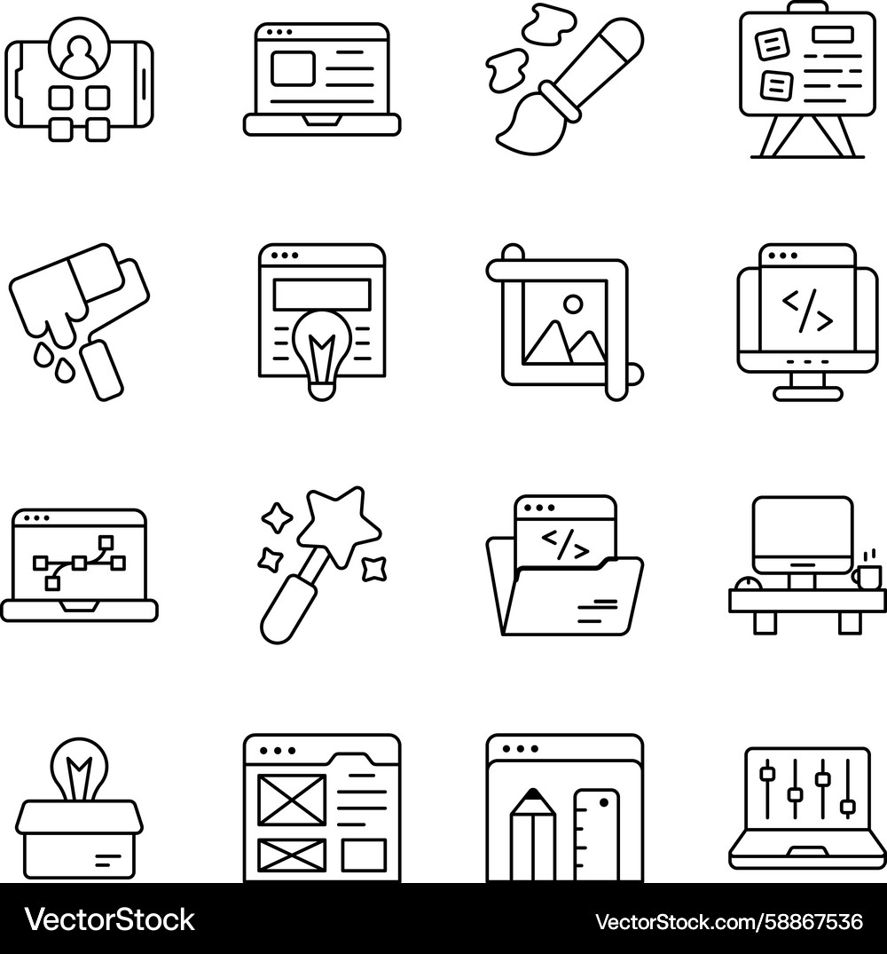 Set of web designing linear icons Vector Image