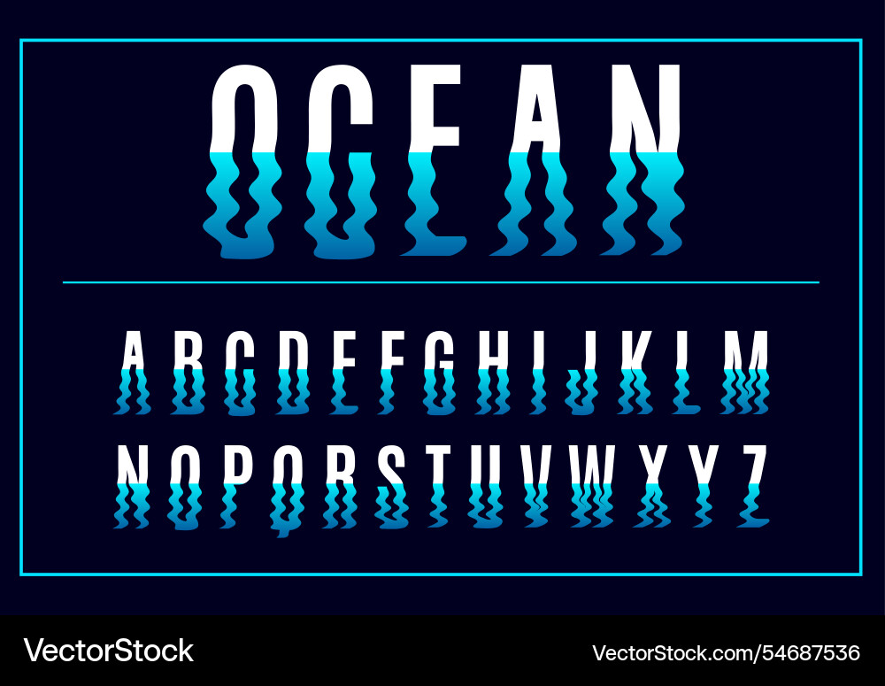 Wavy liquid font letters and numbers going under Wavy liquid font letters and numbers going under vector image