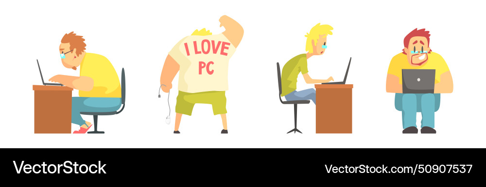 Funny nerd and geek man character computer lover Funny nerd and geek man character computer lover vector image