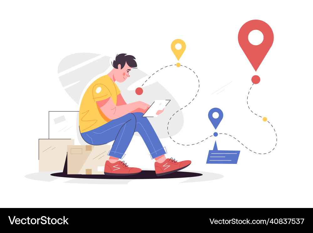 Man character paving way on mobile phone app Man character paving way on mobile phone app vector image