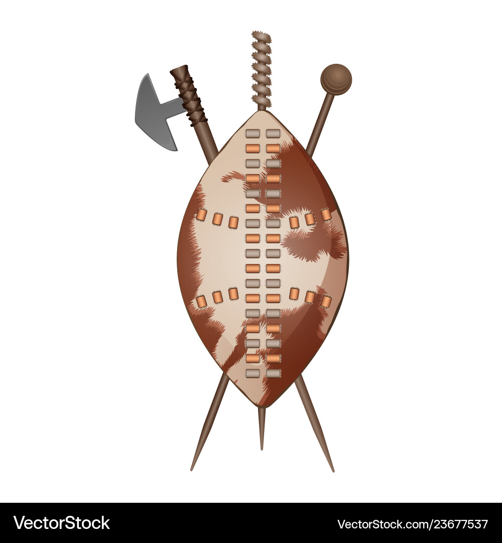 Zulu shield ethnic african weapon club and spear Zulu shield ethnic african weapon club and spear vector image