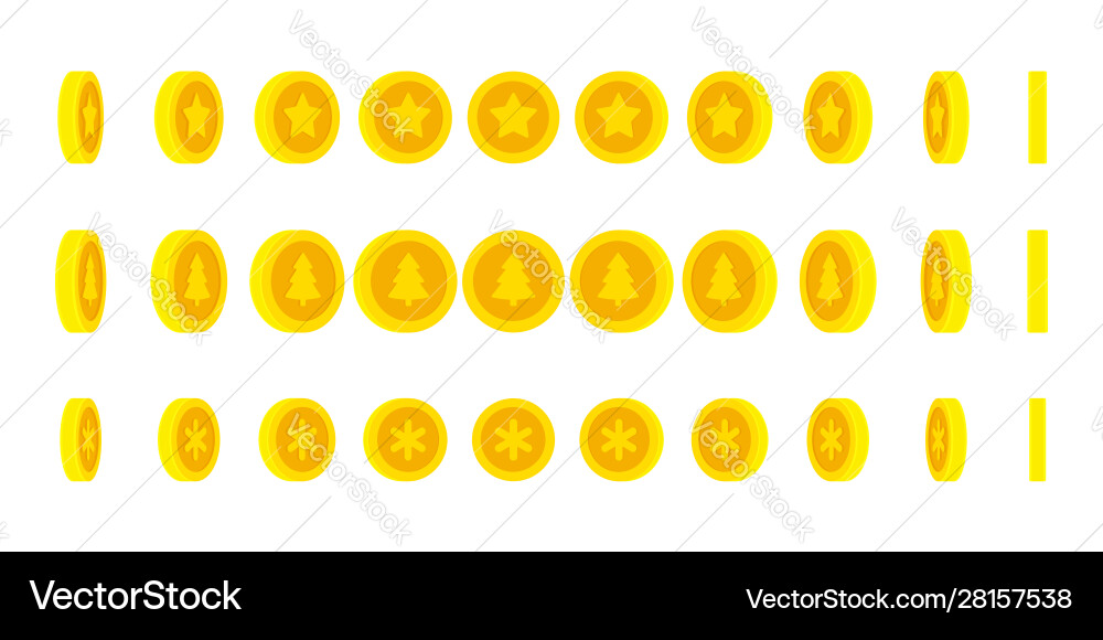 Christmas coin set rotating animation sprite sheet vector image