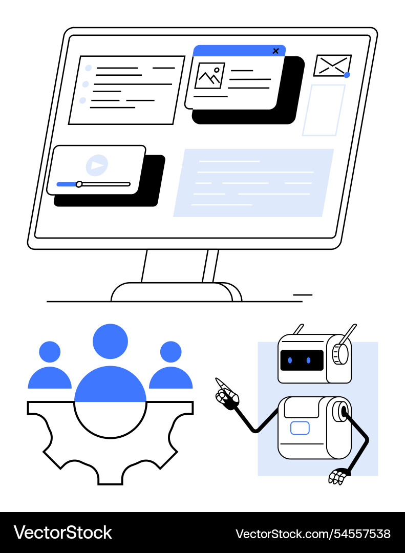 Digital interaction computer screen with widgets Digital interaction computer screen with widgets Vector Image
