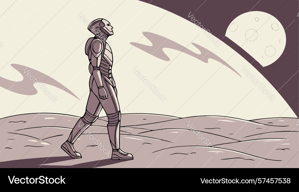 Robot on a digital path towards abstract light Vector Image