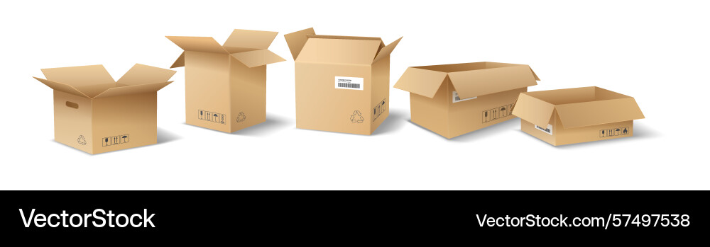 Set of cardboard boxes open and closed Set of cardboard boxes open and closed vector image