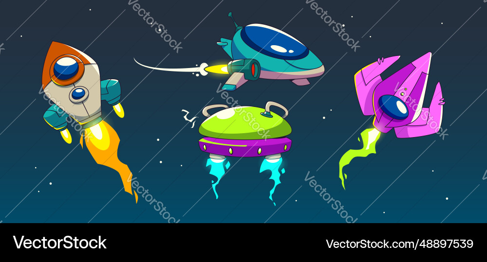 Game rocket spaceship with fire trail cartoon Vector Image