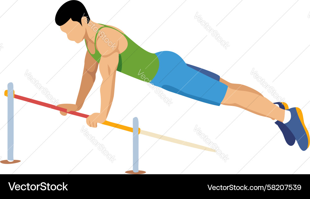 Man Performing Dip Exercise on Parallel Bars Vector Image