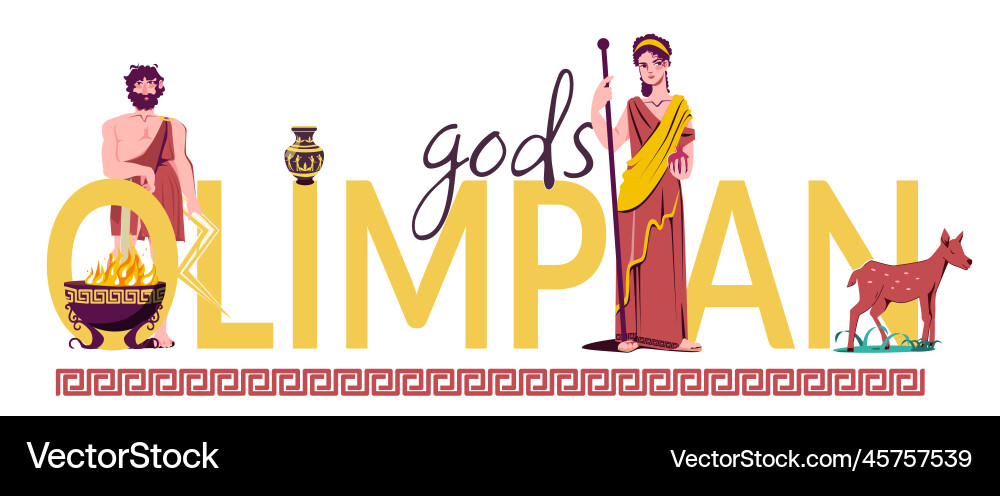 Olympian gods flat text composition vector image